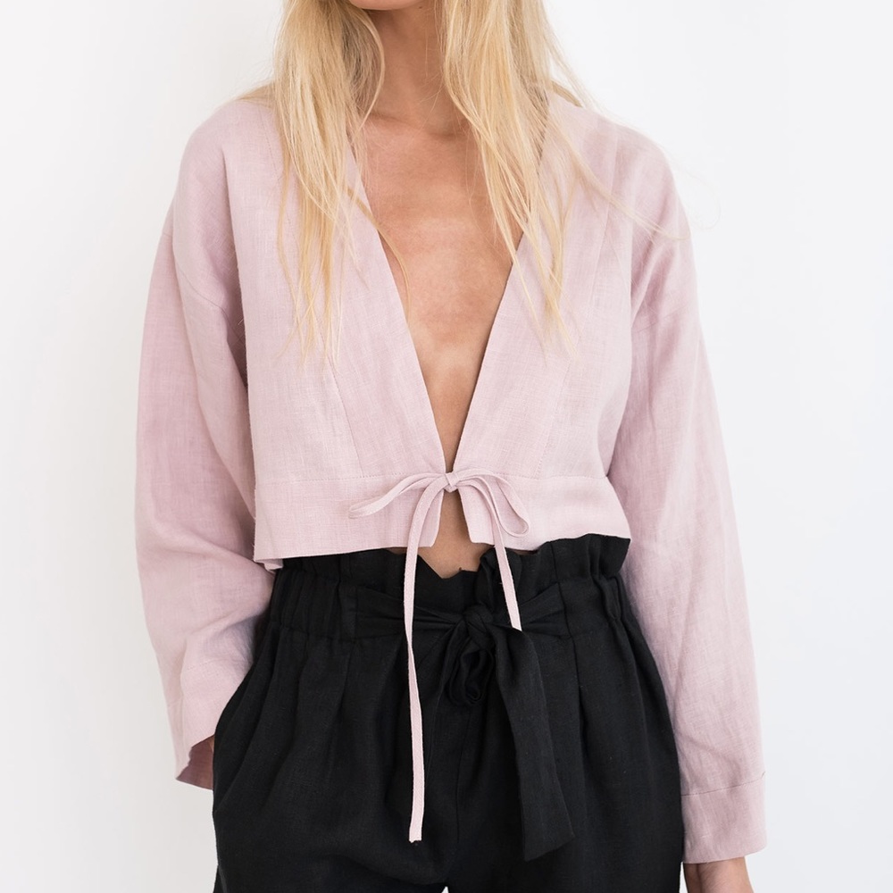 Love and Confuse Lavender Linen Tie Top Cardigan